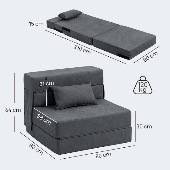 Multifunctional Bean Bag Chair Dark Gray 80x80x64cm