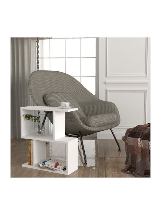 Masă Laterală Rectangulară Din Lemn Cu Roți Albă L50xL18xÎ55cm