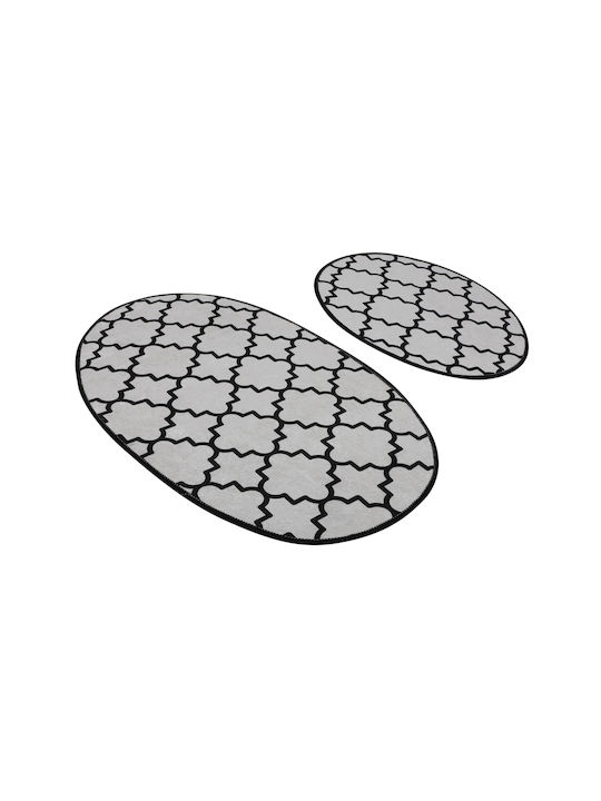 L'Εssentiel Maison Set Covorașe de Baie Oval White-black 2buc