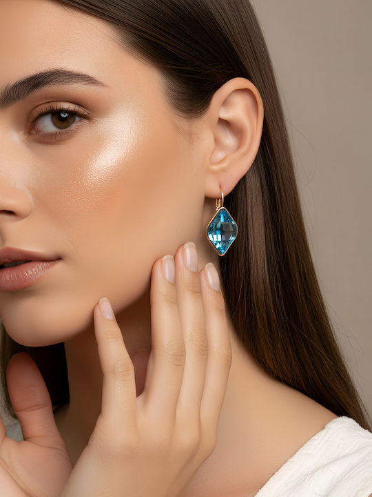Chrysothemiss Women's Earrings Blue Mirage Light Blue Crystal Rhombus Gold Plated