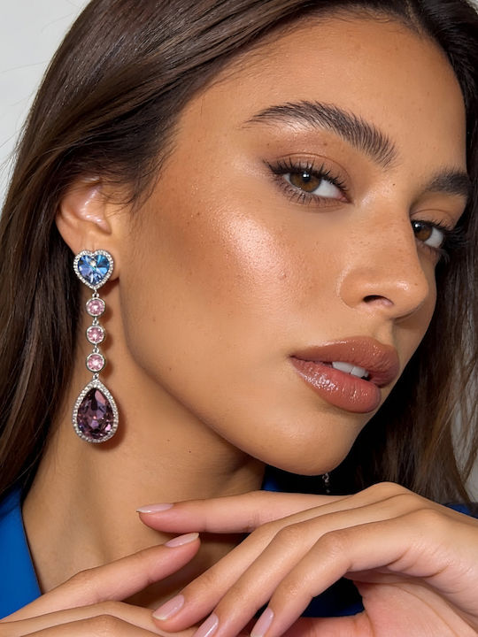 Chrysothemiss Γυναικεία Σκουλαρίκια Aurora Blush Drops Μωβ Κρύσταλλο Ροζ Πέτρες & Επίστρωση Πλατίνας