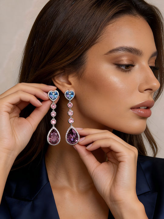 Chrysothemiss Γυναικεία Σκουλαρίκια Aurora Blush Drops Μωβ Κρύσταλλο Ροζ Πέτρες & Επίστρωση Πλατίνας