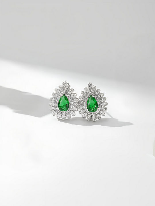 Chrysothemiss Women's Earrings Emerald Kiss Platinum Plated Green Crystal