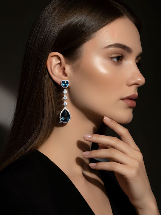 Chrysothemiss Women's Earrings Aphrodite's Tears Blue Crystal & Platinum Coating