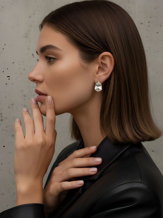 Chrysothemiss Women's Earrings Golden Glint White Crystal Teardrop Shape