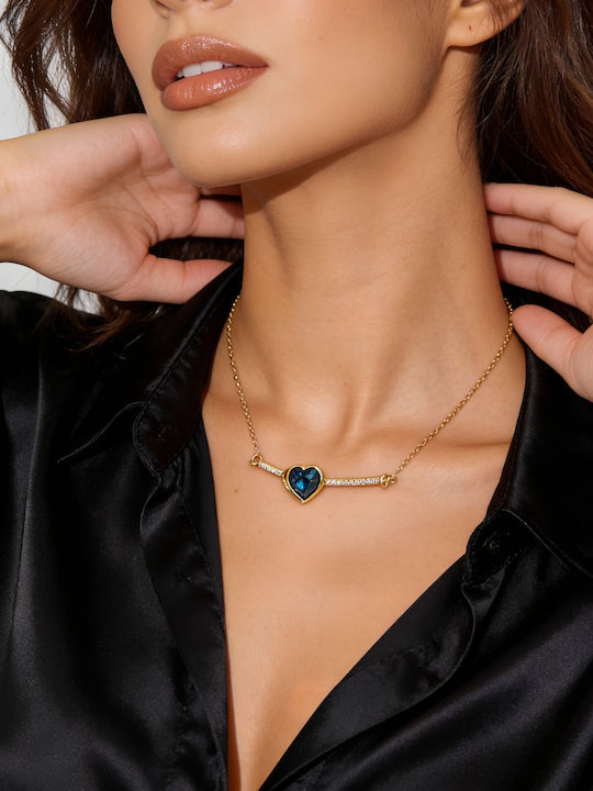 Chrysothemiss Necklace with design Heart Gold Plated with Zircon