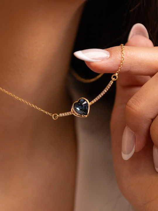Chrysothemiss Necklace with design Heart Gold Plated with Zircon