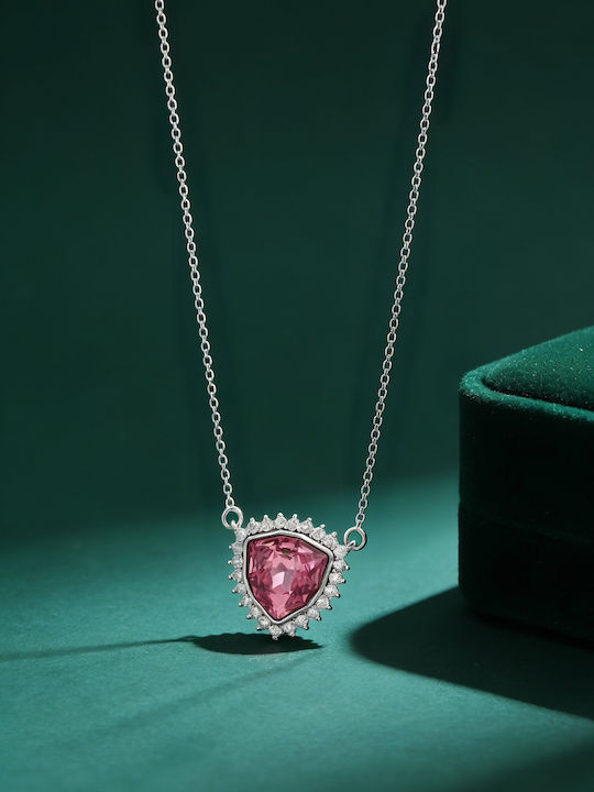 Chrysothemiss Damen Halskette Rosa Schild Rosa Stein & Zirkon Platin Beschichtung