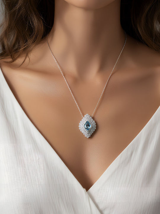Chrysothemiss Colier Imperial Blue Placat Cu Platină Cristal Albastru