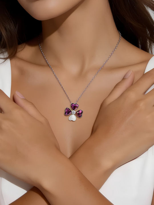 Chrysothemiss Damen Halskette Amour Blossom Vergoldet Lila Zirkon