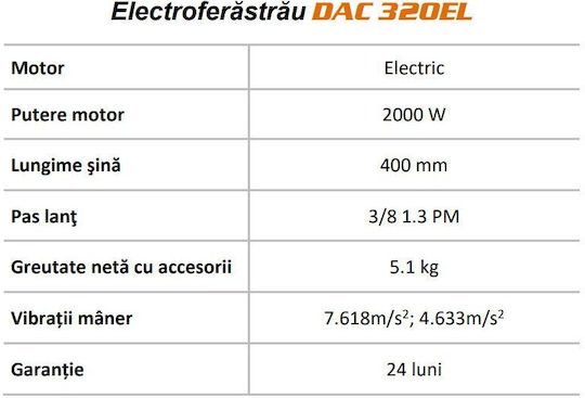 Ruris DAC 320EL Electric Chainsaw 11kg with Blade 40cm