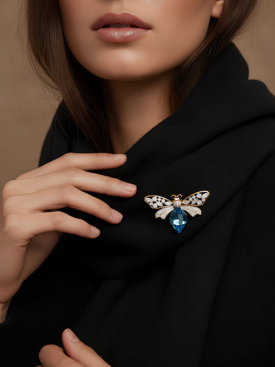 Chrysothemiss Γυναικεία Καρφίτσα Royal Bee Κρύσταλλο Aquamarine & Ζιργκόν