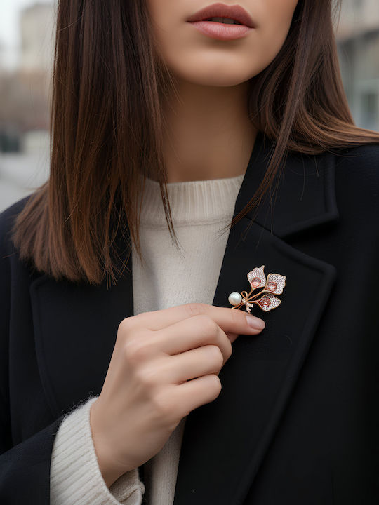 Chrysothemiss Γυναικεία Καρφίτσα Blossom Grace Λουλούδι Πέρλα & Ροζ Κρύσταλλα