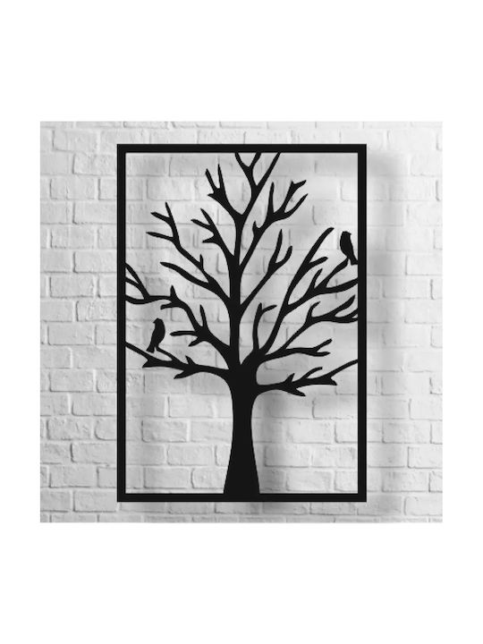 Wooden Wall Sign Tree Birds Black Decorative 3d 35 X 50 Cm