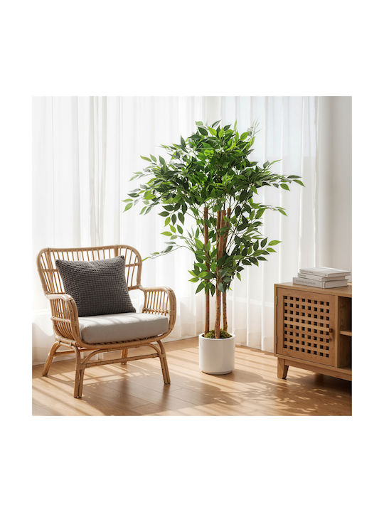 Homcom Artificial Banana Plant Green Peva Wood Pot Container Pp Cement 55x55x120 Cm 83c-192v00gn