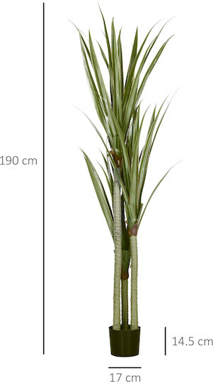 HomCom Dekorative Künstliche Yucca Pflanze 190 cm 39 Blätter Topfpflanze Peva Zement