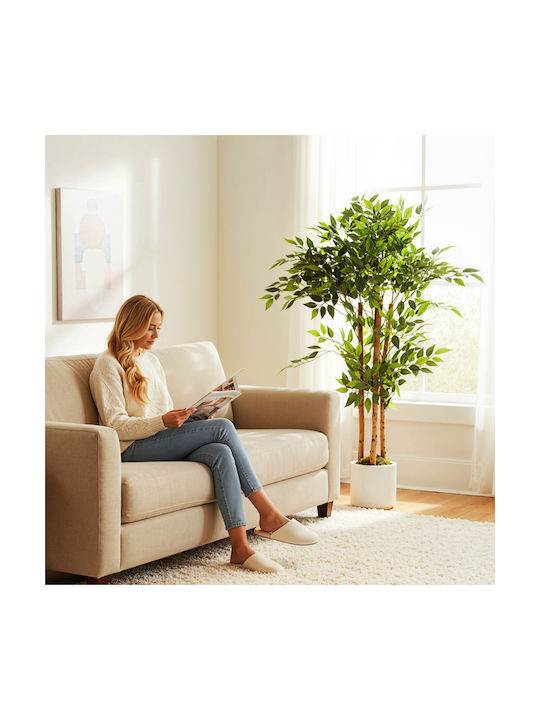 Homcom Artificial Banana Plant Green Peva Wood Pot Container Pp Cement 55x55x120 Cm 83c-192v00gn