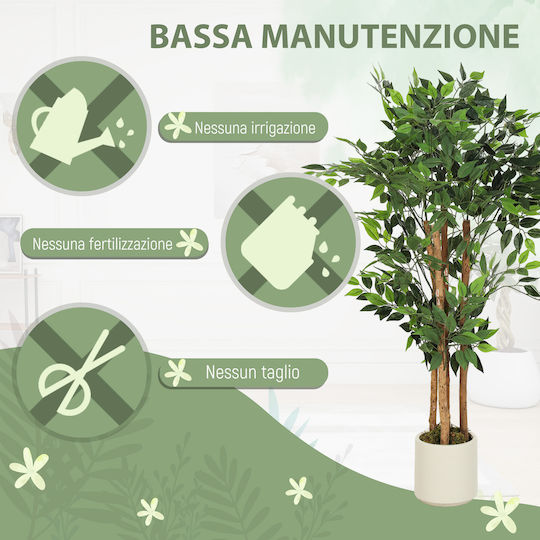 Homcom Artificial Banana Plant Green Peva Wood Pot Container Pp Cement 55x55x120 Cm 83c-192v00gn
