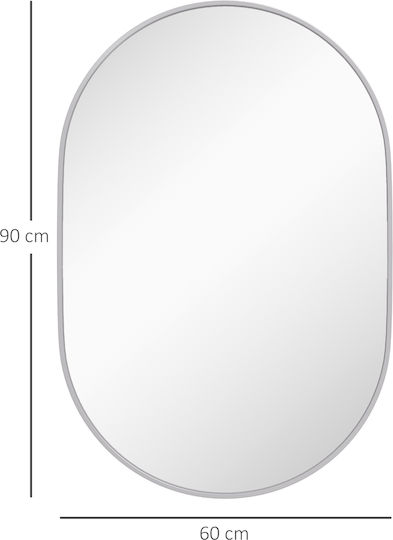 HomCom Οβάλ Καθρέπτης Μπάνιου από Μέταλλο 60x90cm Ασημί