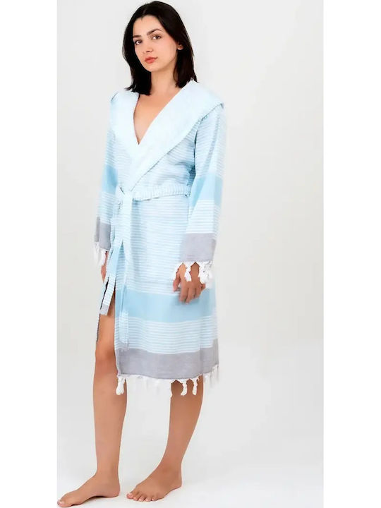 Μπουρνούζι Γυναικείο Κουκούλα Μπλε S Xxl L Xl