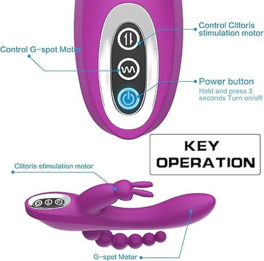 Smd Trinity Pro 3-in-1 Rabbit G-spot Vibrator Anal Beads 10 Vibration Modes 21cm Purple