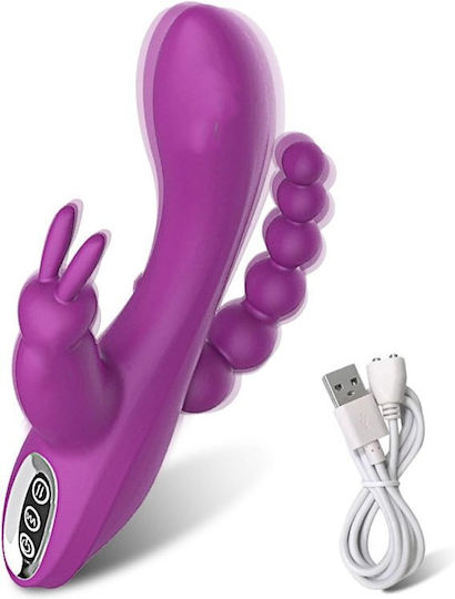 Smd Trinity Pro 3-in-1 Rabbit G-spot Vibrator Anal Beads 10 Vibration Modes 21cm Purple