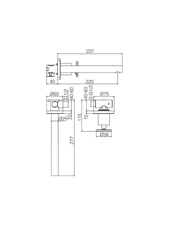 Excel Built-in Mixer & Spout Set for for Bathroom Sink 2 Exits Black