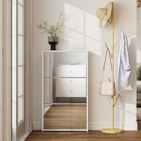 White Wooden Shoe Cabinet with Tilting Shelves L65xD17xH114.5cm
