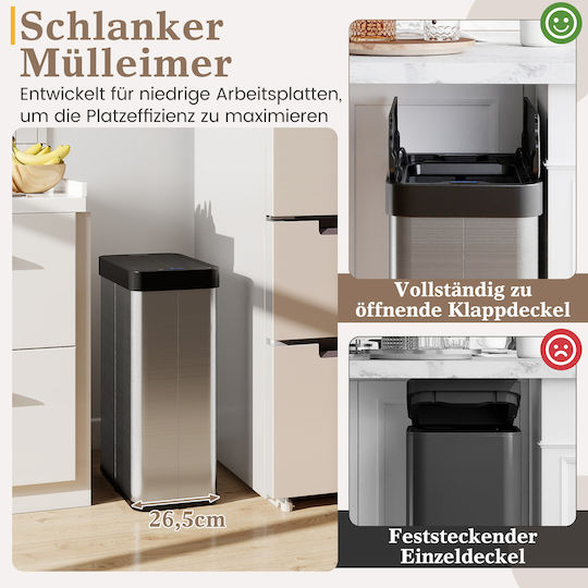Costway Waste Bin Made of Stainless Steel with Sensor 60lt Silver