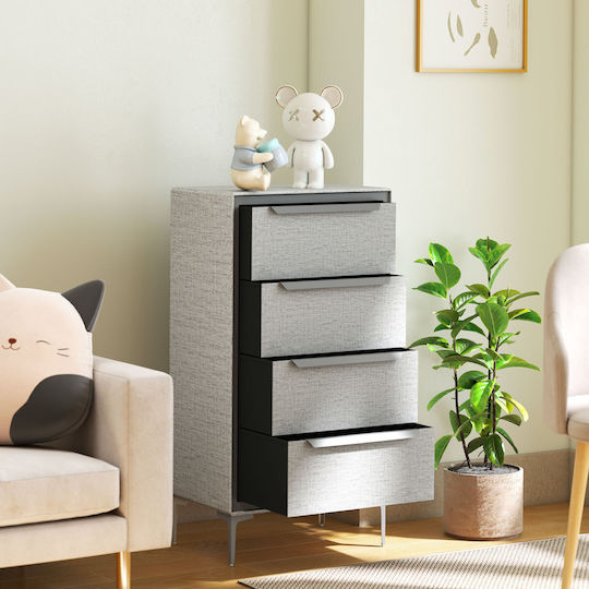 Metallic Chest of Drawers with 4 Drawers Grey with Fabric Coating 60x36x88cm