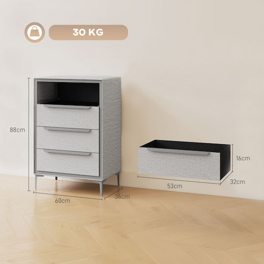 Metallic Chest of Drawers with 4 Drawers Grey with Fabric Coating 60x36x88cm