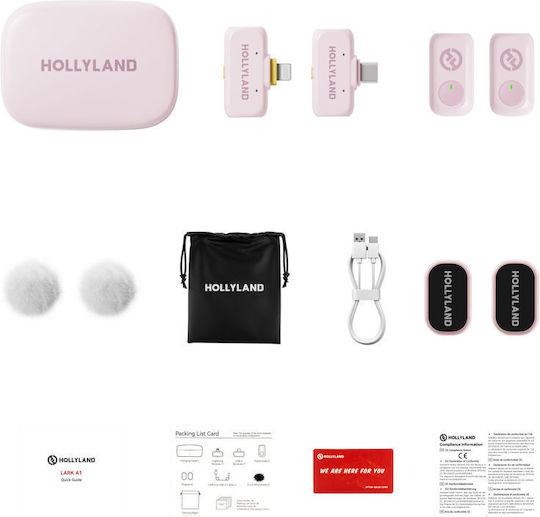 Hollyland LARK A1 Combo Wireless Microphone Flyout Journalistic in Pink Color Cloud Pink