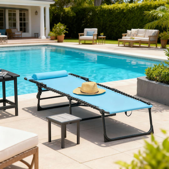 Outsunny Foldable Steel Beach Sunbed Blue 189x58x30cm