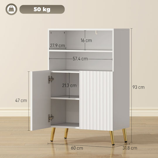 HomCom Badezimmerschrank B60xT31.8xH93cm Weiß