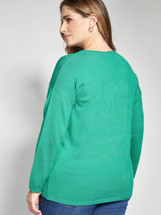 Bluza Damă Mânecă Lungă Pulover cu Decolteu în V Verde