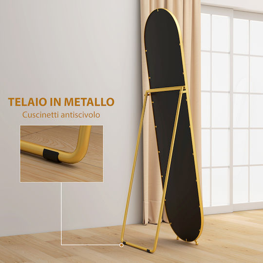 HomCom Oval Floor Mirror with Gold Metal Frame 180x50cm