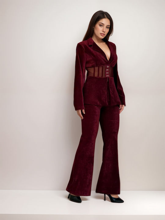 Women's Bordeaux Set with High-waisted Pants