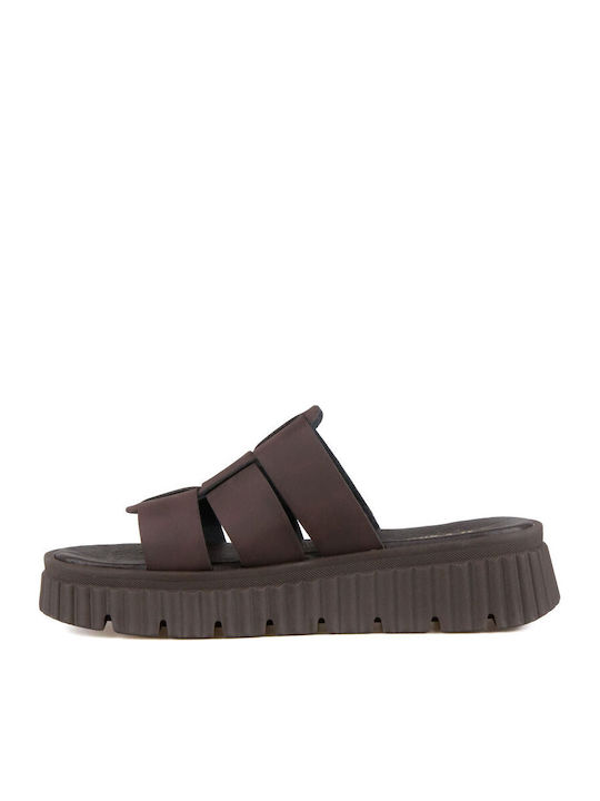 Кожени Дамски Сандали Flatforms Кафяви