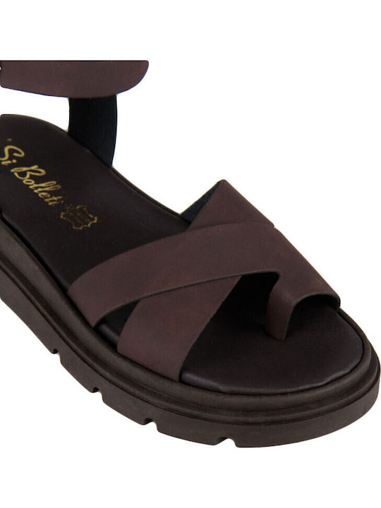 Кожени Дамски Сандали Flatforms Кафяви