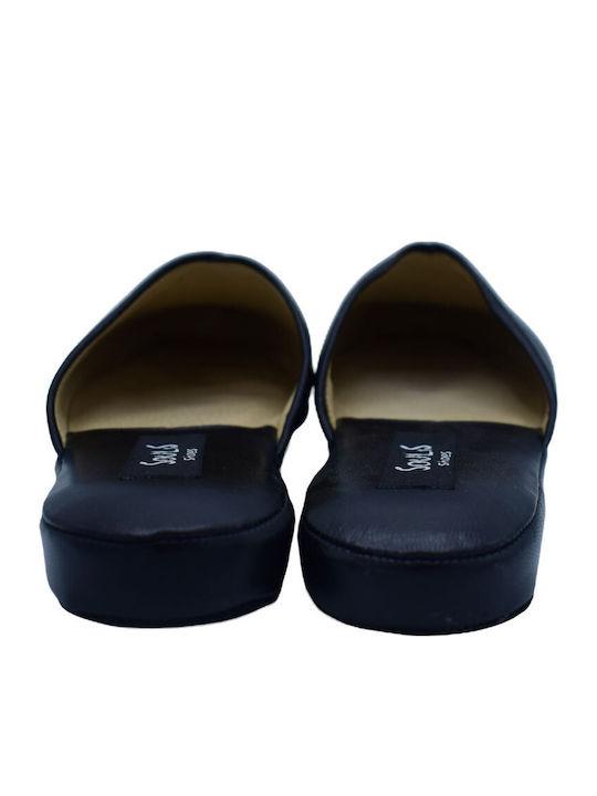 Leather Winter Women's Slippers Black