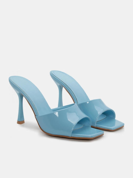 Women's Mules with Thin High Heel in Light Blue Color