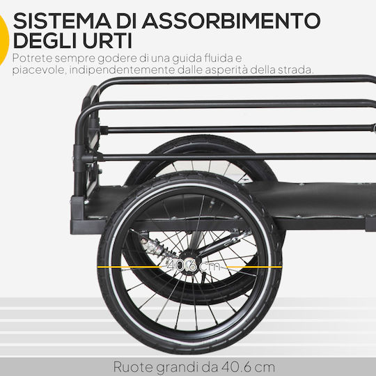 Homcom Bicycle Cart 70l 2 Wheels 16" 2 Reflectors Flag Steel Pe 125x64x53.5 Cm Black B71-054