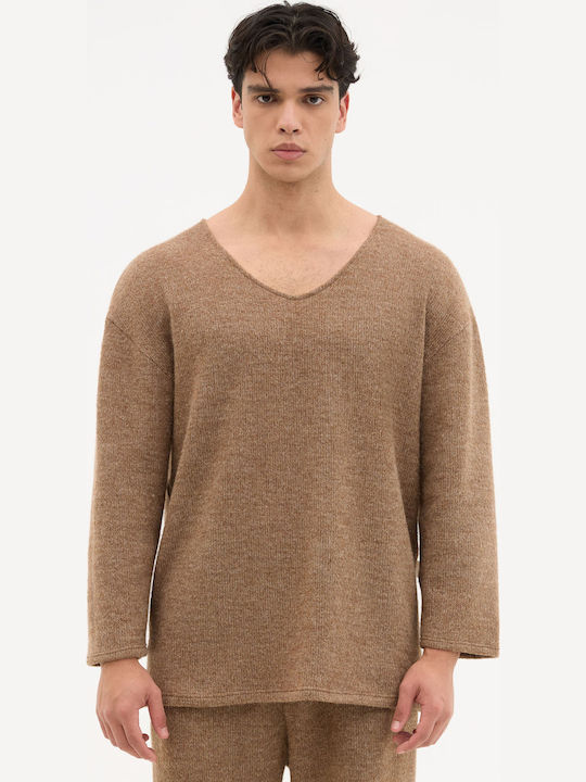 Women's Long Sleeve Sweater with V Neckline Beige