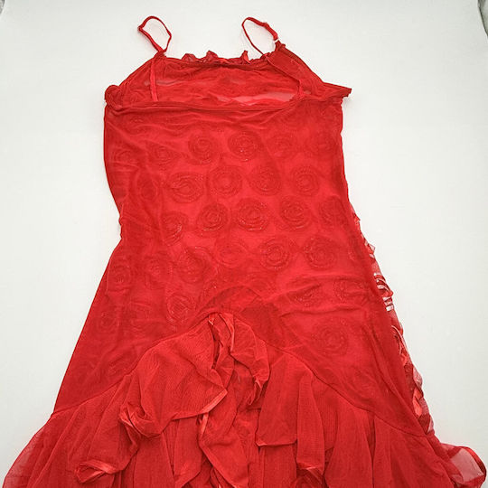 Set Women's Transparent Floral Nightgown String Red