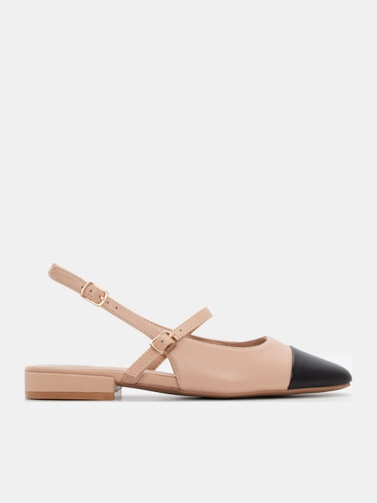 Synthetic Leather Pointed Toe Pink Low Heels with Strap