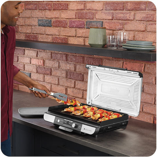 Ninja Sizzle Pro Xl Tabletop Electric Grill Grate 1800W Inox with Lid and Adjustable Thermostat