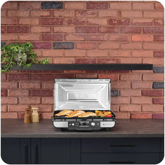 Ninja Sizzle Pro Xl Tabletop Electric Grill Grate 1800W Inox with Lid and Adjustable Thermostat