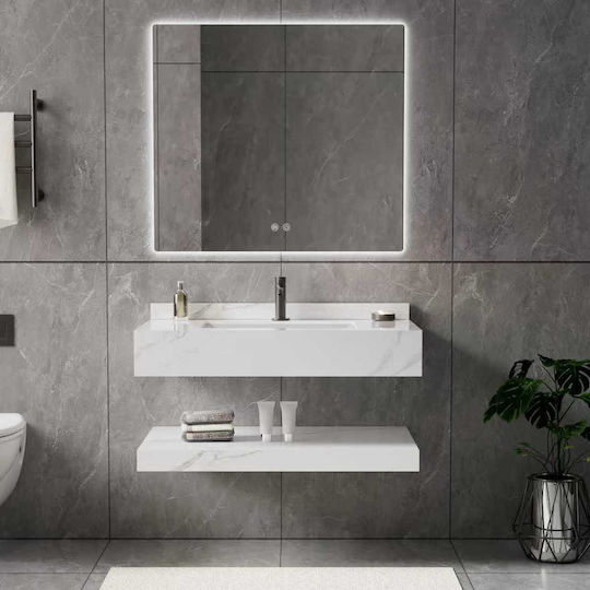 Wandmontiertes Badezimmerwaschbecken Set Bianco Marmor 80x50cm