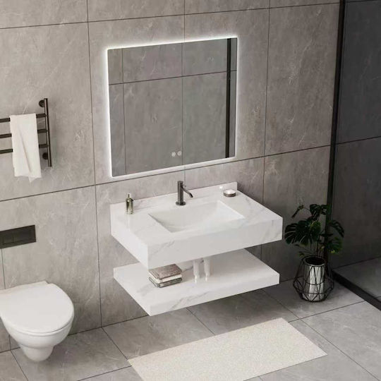 Wandmontiertes Badezimmerwaschbecken Set Bianco Marmor 80x50cm