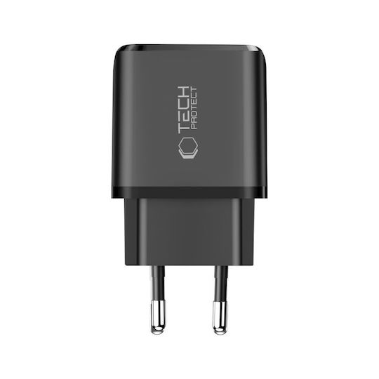 Tech-Protect Charger GaN with USB-A Port and USB-C Port and Cable USB-C - USB-C 45W Power Delivery / Quick Charge 3.0 Blacks (NCA45W)